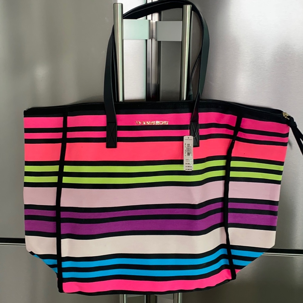 Large Victoria’s Secret tote brand new multi colored with leather straps